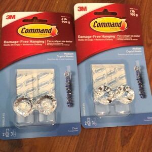 NEW Command Crystal medium hooks jewelry organization. Two packages four pieces